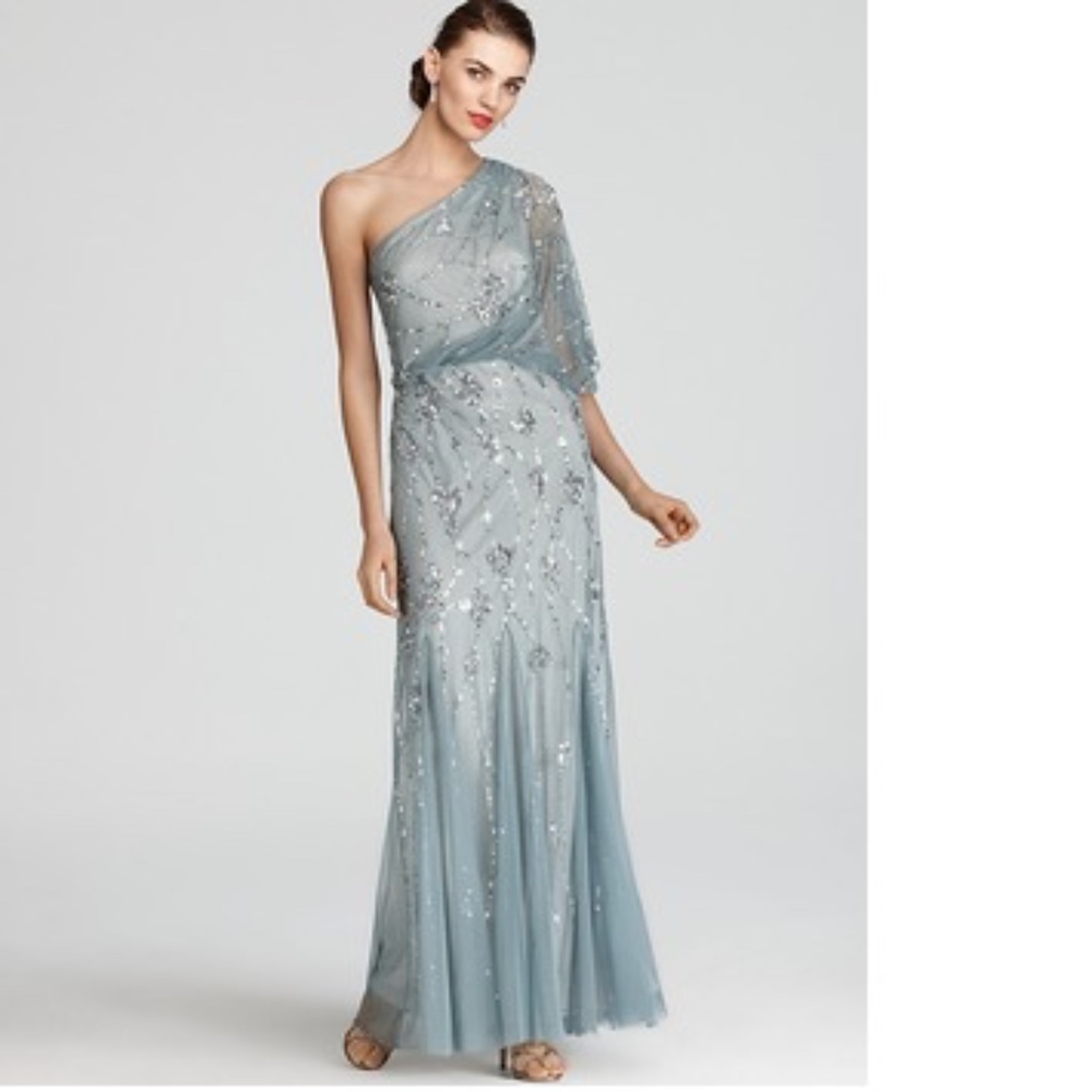 Adrianna Papell one shoulder beaded blouson gown